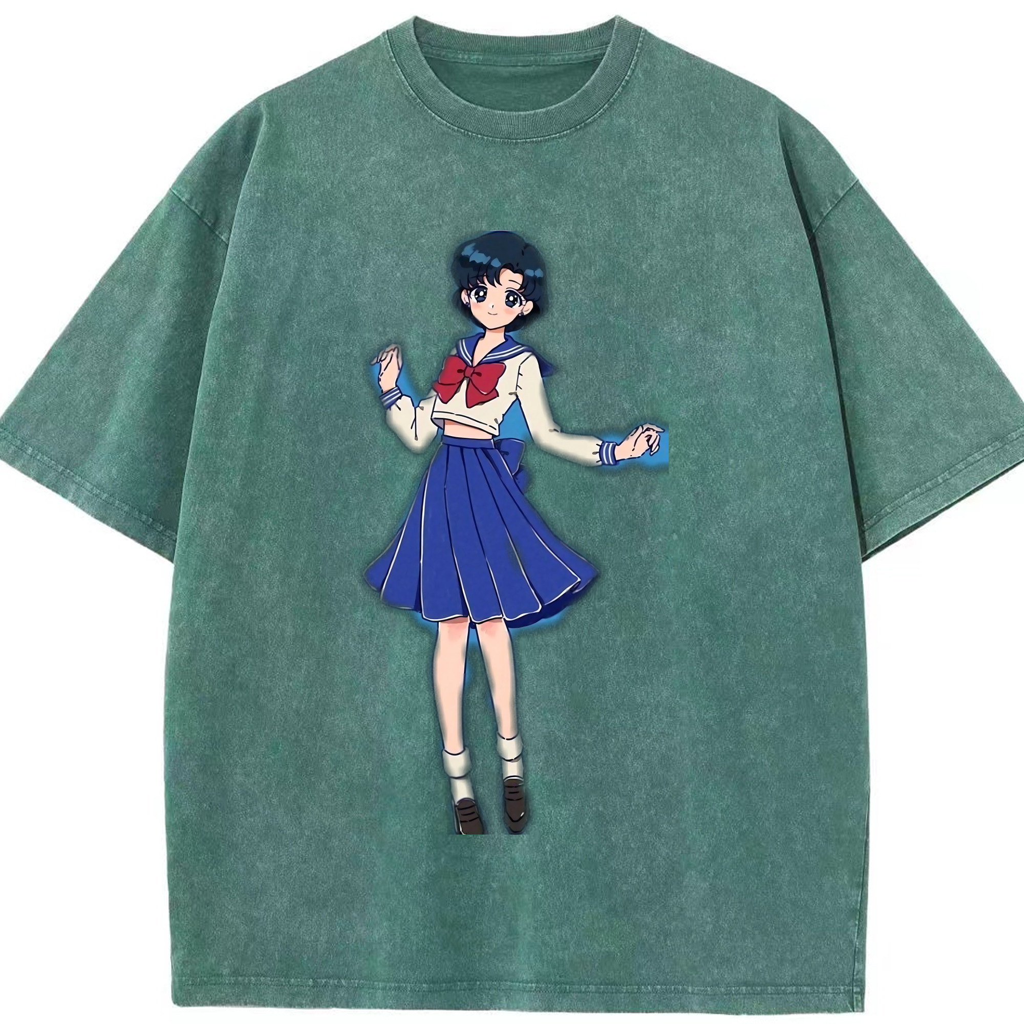（画像用） 美少女戦士セーラームーン 水野 亜美 みずの あみ Sailor Moon Mizuno Ami 綿100% ヴィンテージ風 半袖Tシャツ（フロントプリント）